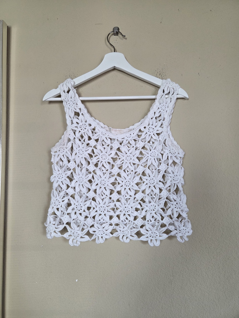 Kroshetta Delicate White Crochet Floral Tank Top Boho Bohemian
